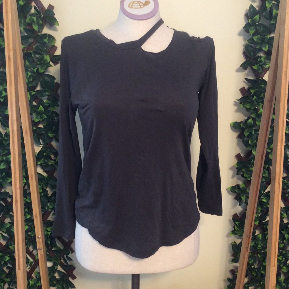 LNA Distressed Long Sleeve Cutout Top